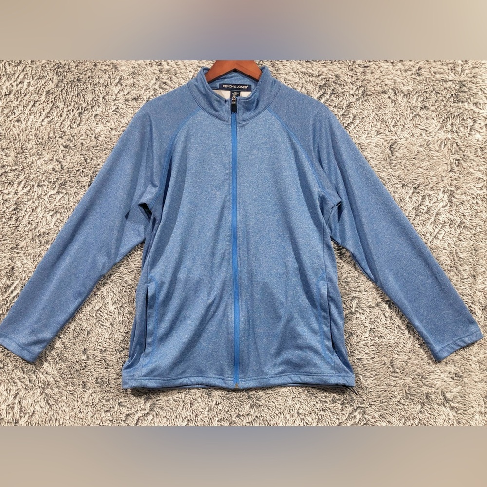 Devon & Jones Full Zip Men’s Golf Jacket Blue, Third Pocket, Drawstring Hem